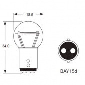 OSP BAY15D G19 DF: BAY15D 15mm diameter double contact bulb base with offset pins, double filament and 19mm diameter glass (G19) from £0.01 each